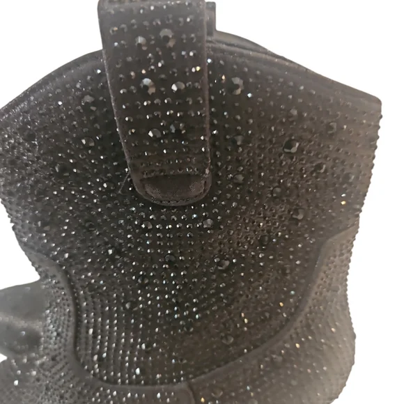 FOREVER RiverWomen Rhimestone Block Chunky Heel Black Glitter Ankle Boots Size 7 - Picture 13 of 13